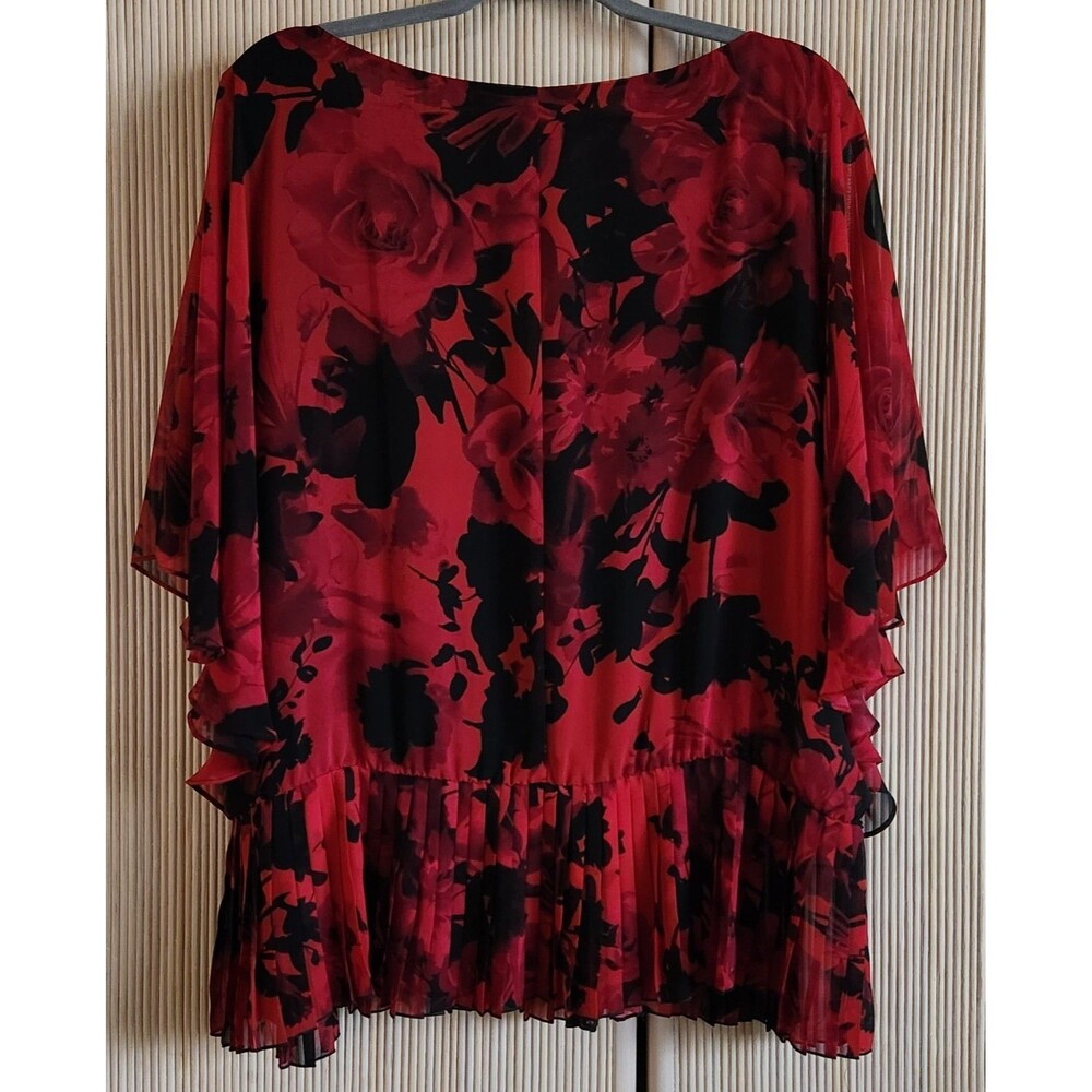 DB Established 1962 Women's Blouse Size 3X Red Floral Flattering Peplum - Picture 2 of 8